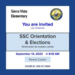 You are invited to attend our first school site council https://lausd.zoom.us/j/9586739606 of this school year.  We will have our orientation and conduct elections.  Los invitamos a asistir a nuestro primer consejo del plantel escolar de este año escolar. Tendremos nuestra orientación y realizaremos elecciones. 